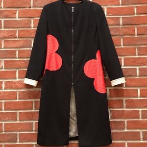 CUSTOM MADE CASHMERE WOOL COAT LEATHER FLOWERS